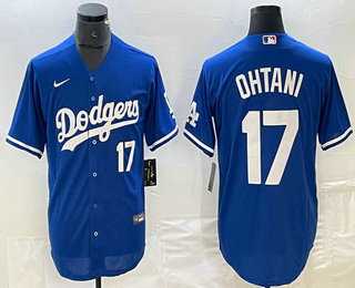Men%27s Los Angeles Dodgers #17 Shohei Ohtani Number Blue Stitched Cool Base Nike Jersey